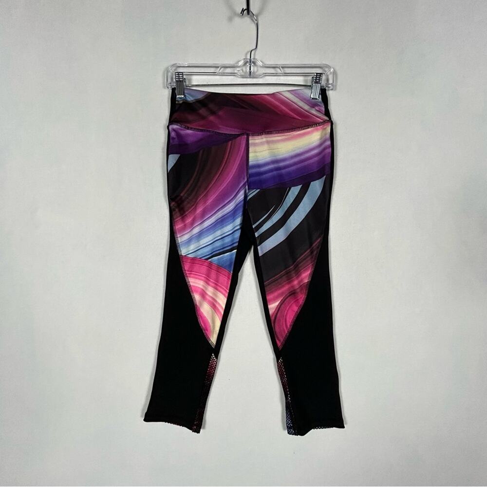 RBX Rainbow Abstract Capri Leggings Women’s Small Fitted Athletic Mesh Stretch